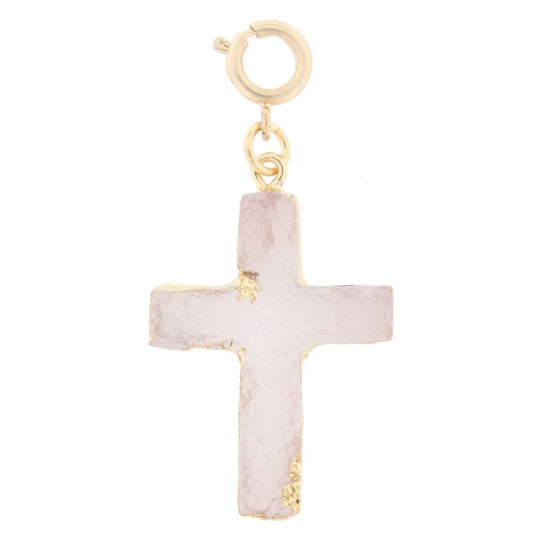 Grey Druzy Cross with Gold Electroplated Edging Charm