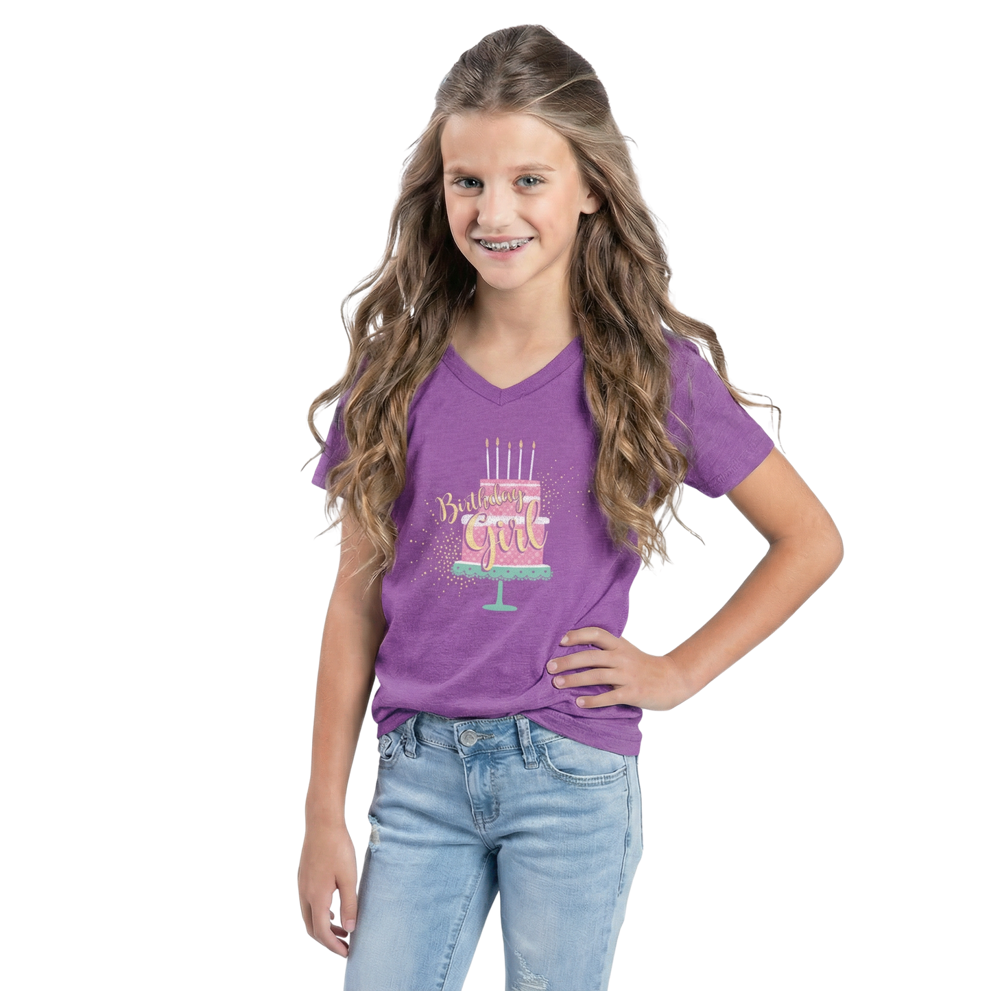 Kids Birthday Girl Purple Berry Crew Neck T-Shirt