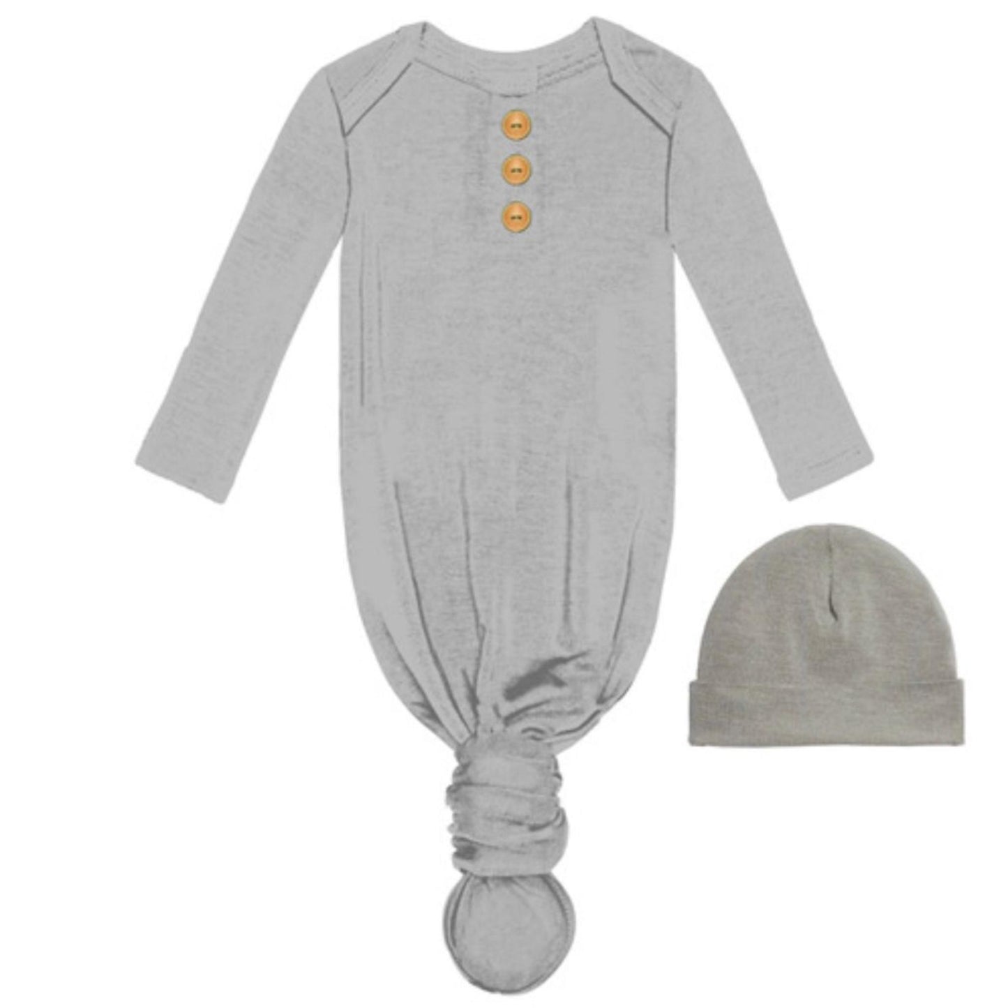 Grey Baby Gown & Beanie Set
