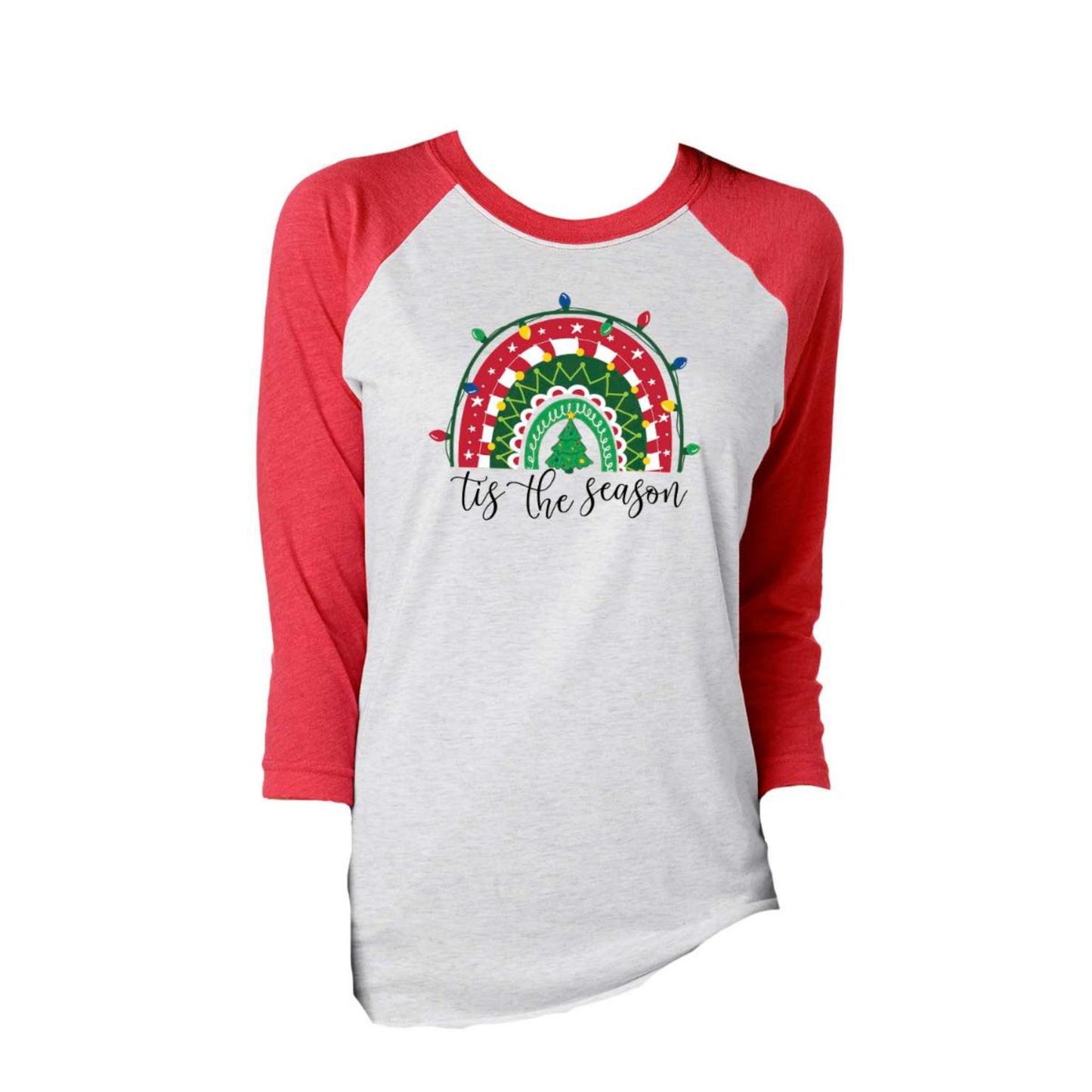 Kids Christmas Rainbow 3/4 Sleeve T-Shirt S