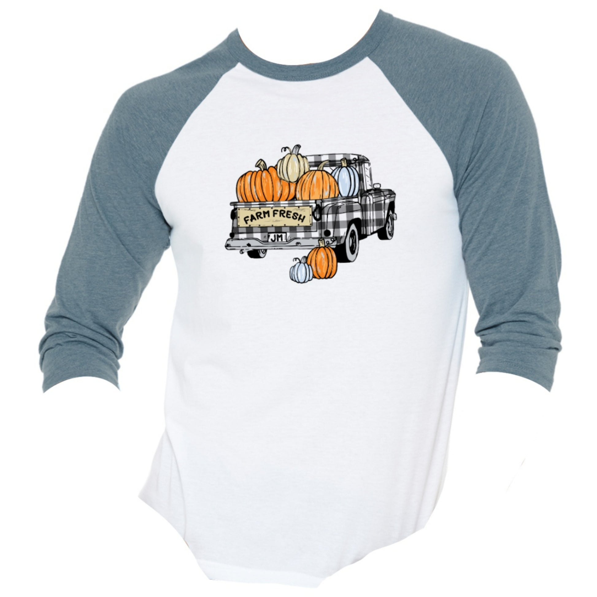 Kids Buffalo Plaid Truck with Pumpkins 3/4 Sleeve T-Shirt 2T