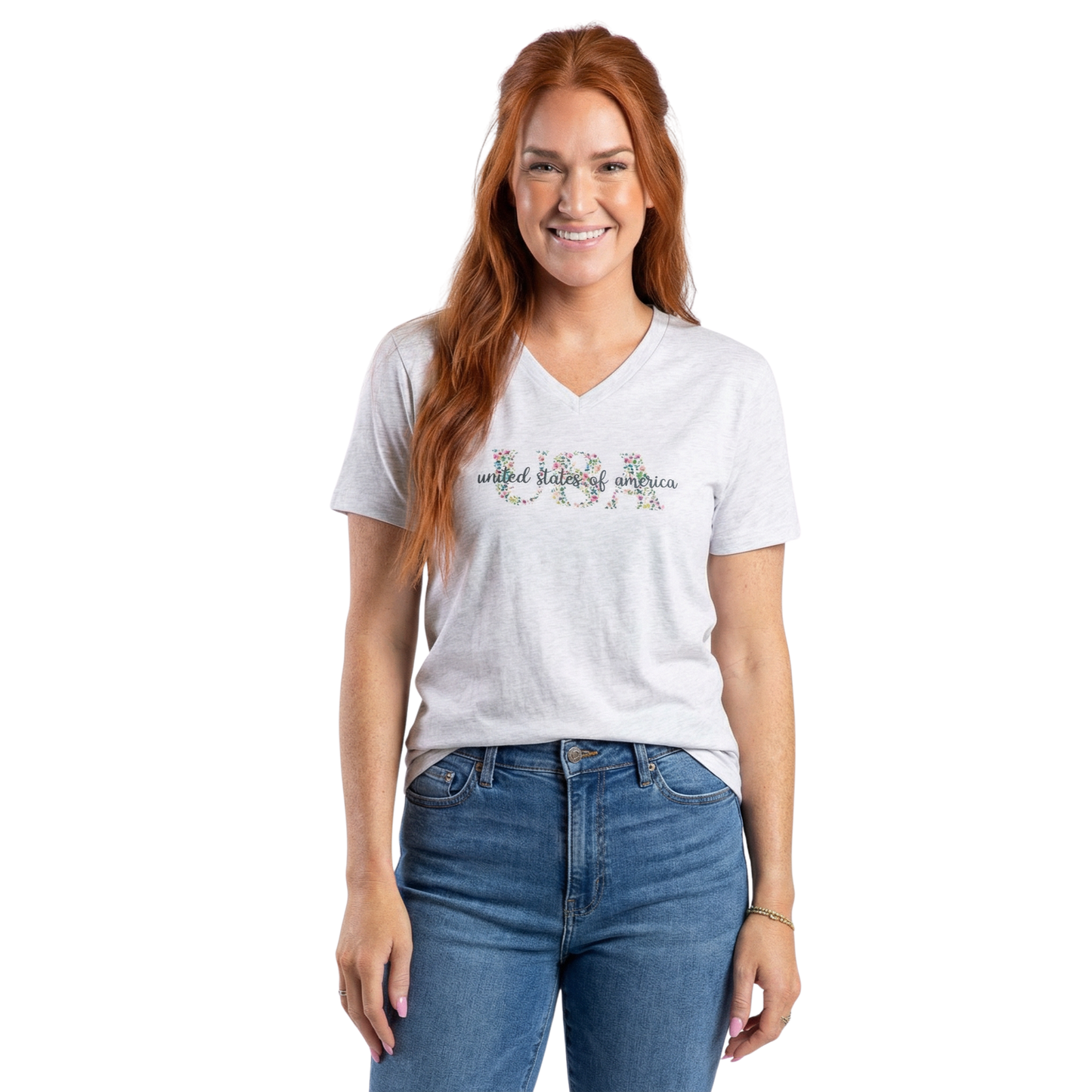 USA Leopard V-Neck T-Shirt