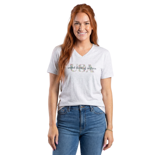 USA Leopard V-Neck T-Shirt