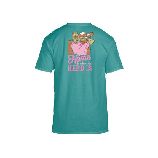 Home Is Where the Herd Is Seafoam Crew Neck T-Shirt M