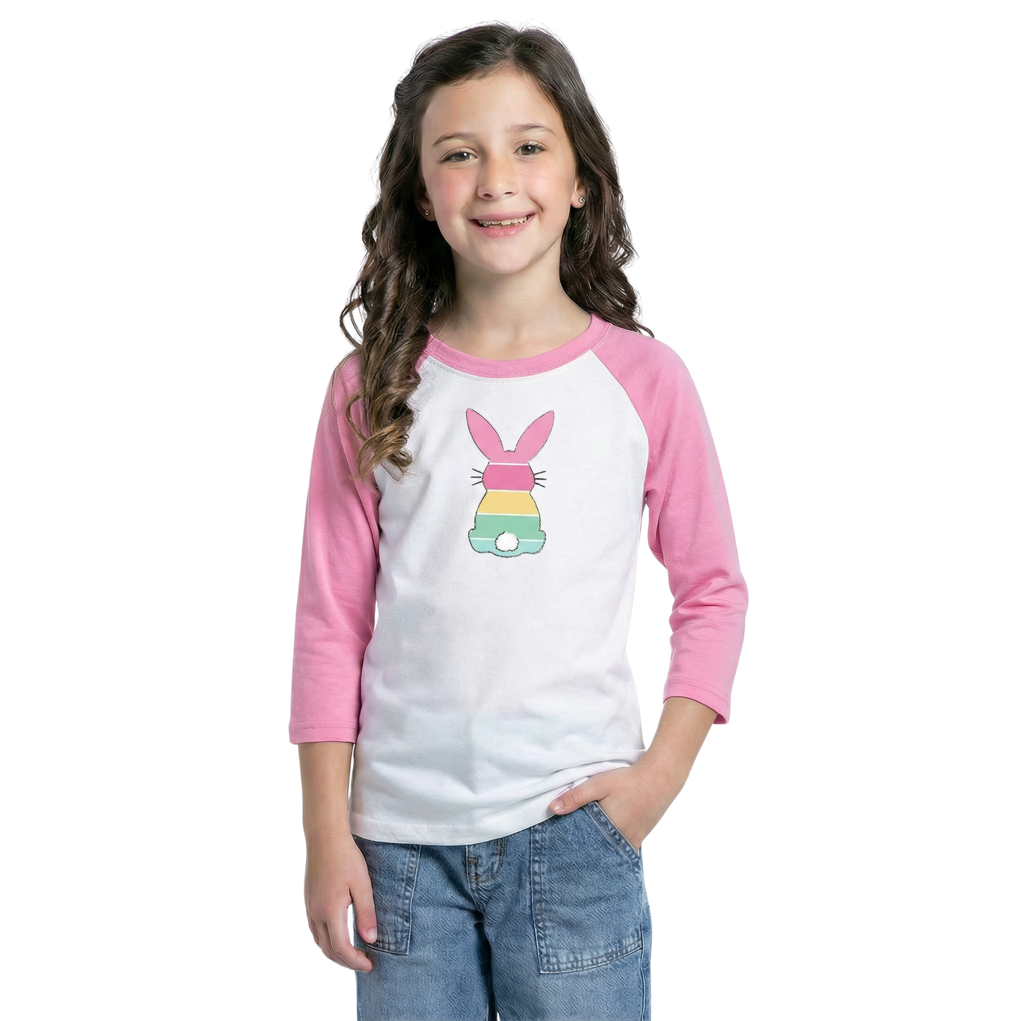 Kids Easter Bunny Crew Neck 3/4 Sleeve T-Shirt