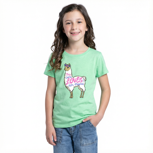 Kids This Llama Loves Her Mama Mint Crew Neck T-Shirt