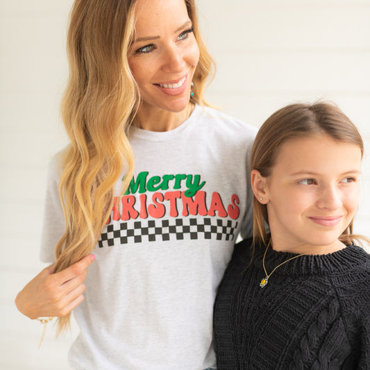 Merry Christmas Checkered T-Shirt XL