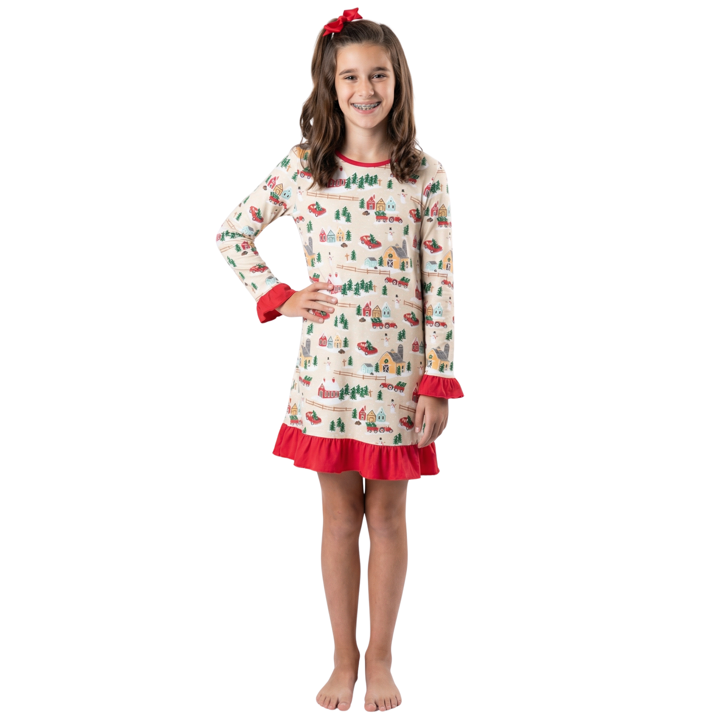 Kids Christmas on the Farm Tan Jammie Gown