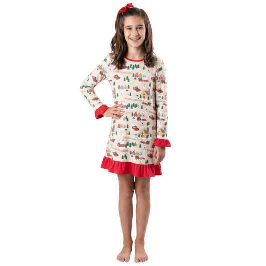 Kids Christmas on the Farm Tan Jammie Gown