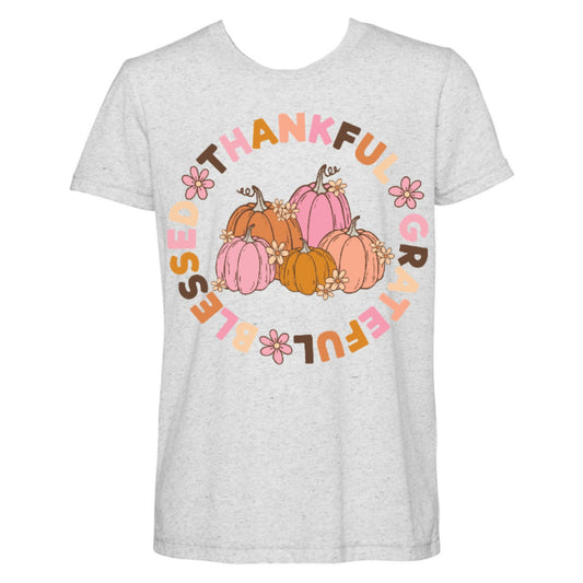 Kids Thankful Grateful Blessed Pumpkins Heather WhiteT-Shirt XL