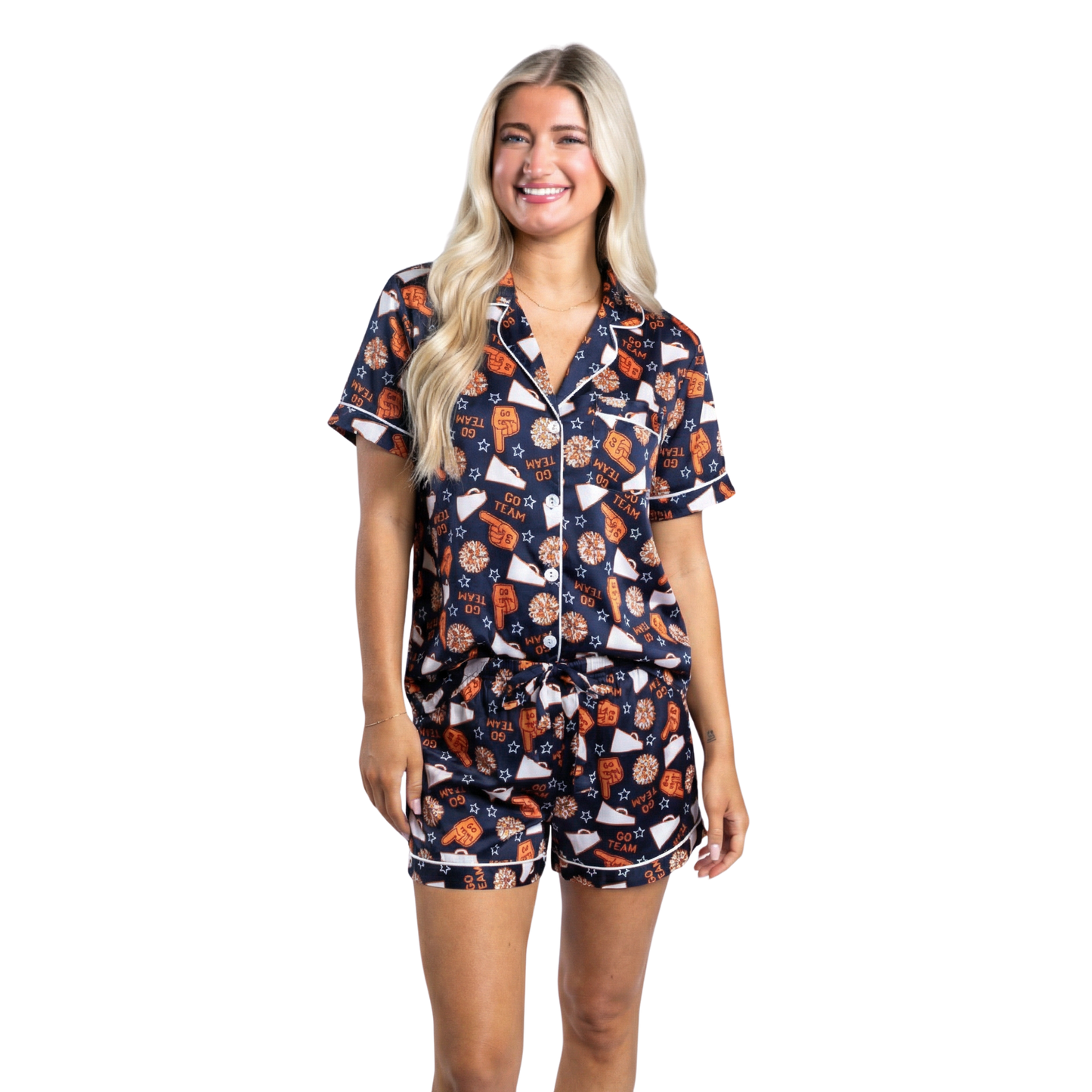 Game Day Navy and Orange Satin Pajama Short Set