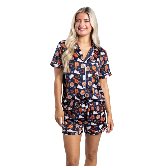 Game Day Navy and Orange Satin Pajama Short Set