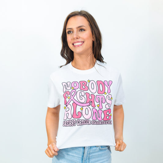 Nobody Fights Alone White Crew Neck T-Shirt L
