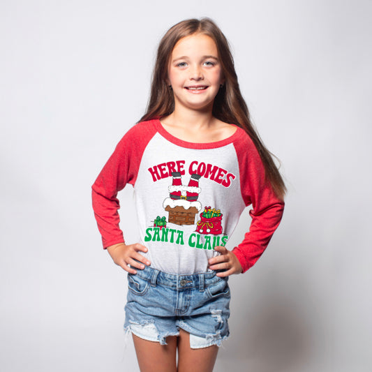 Kids Here Comes Santa Claus Crew Neck 3/4 Sleeve T-Shirt S