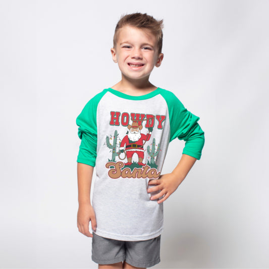 Kids Howdy Santa 3/4 Sleeve T-Shirt S