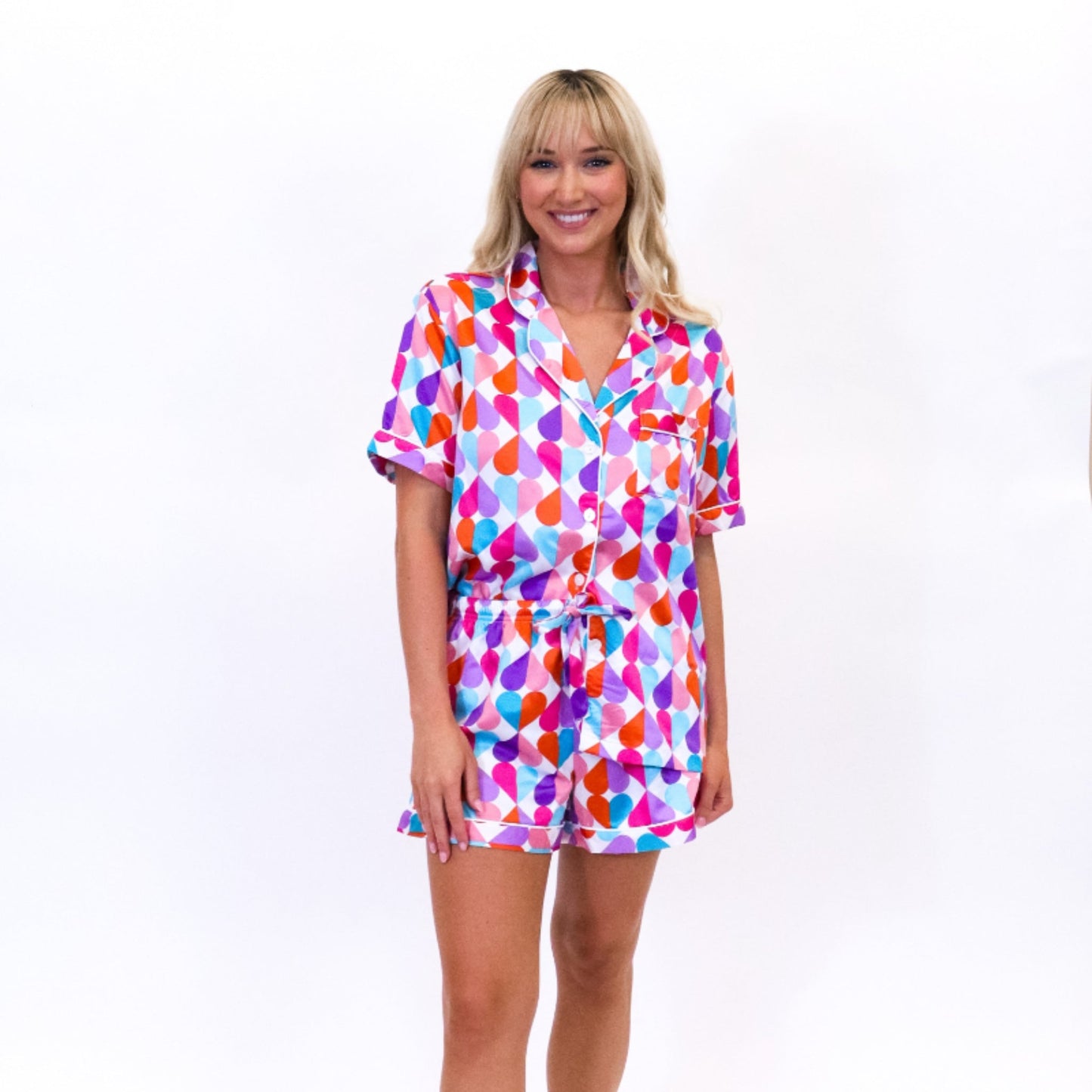 Sweet Heart Silky Satin Pajama Short Set