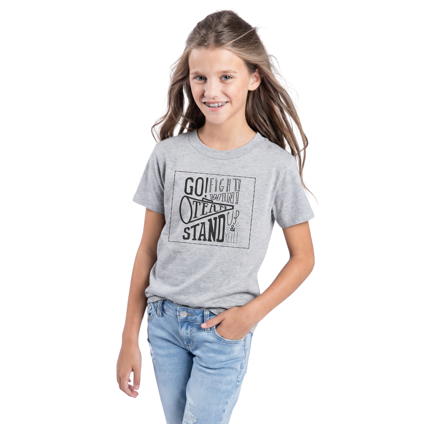 Kids Go Fight Win! Grey Crew Neck T-Shirt - Motivational Kids Apparel
