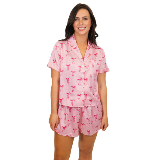 Tied with a Bow Satin Pajama Short Set
