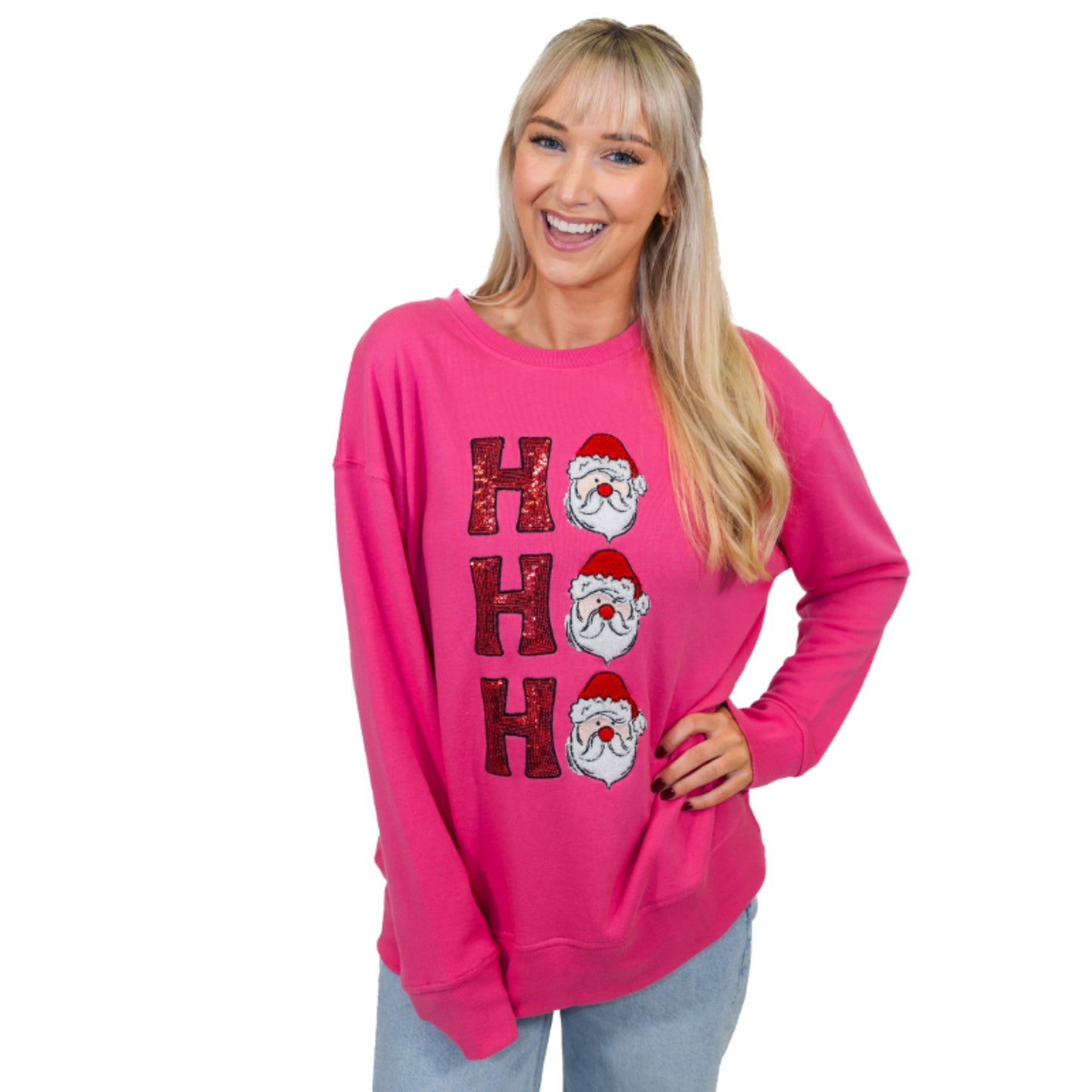 Ho Ho Ho Pink Crew Neck Sweatshirt