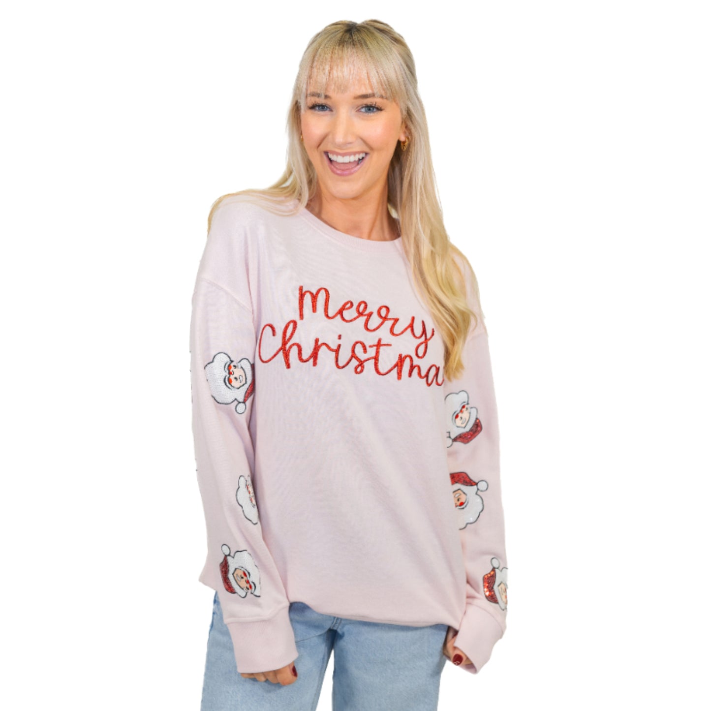 Merry Christmas Pink Crew Neck Sweatshirt