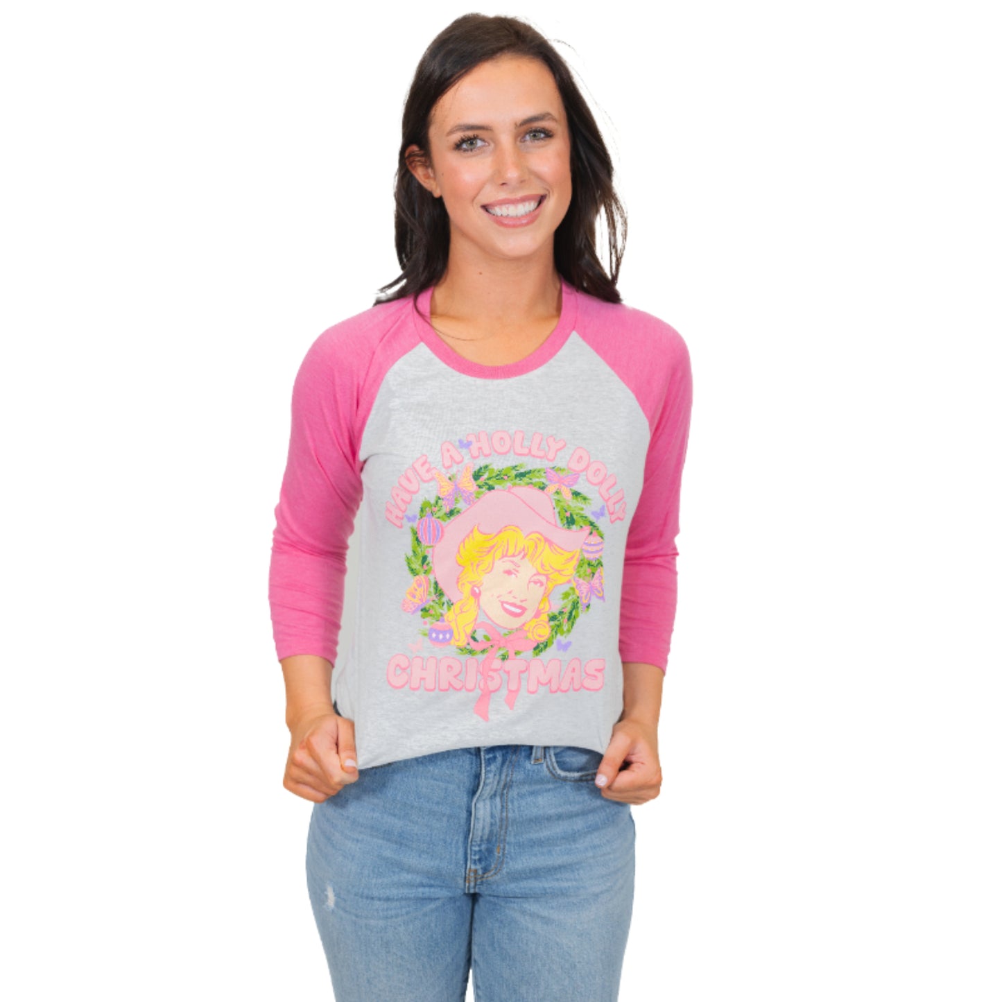 Have a Holly Dolly Christmas Crew Neck 3/4 Sleeve T-Shirt