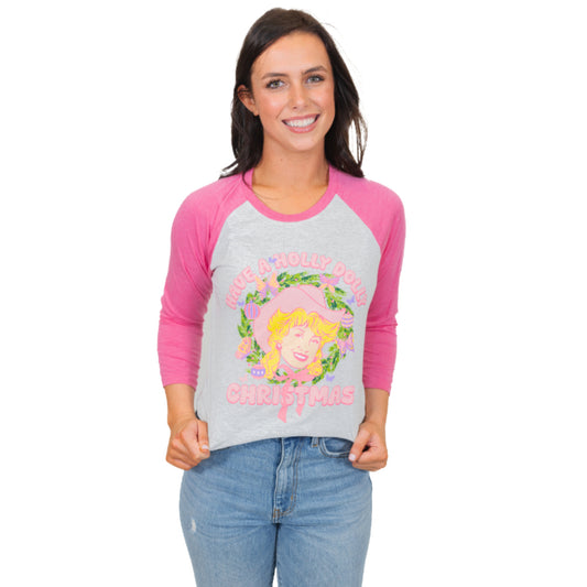 Have a Holly Dolly Christmas Crew Neck 3/4 Sleeve T-Shirt