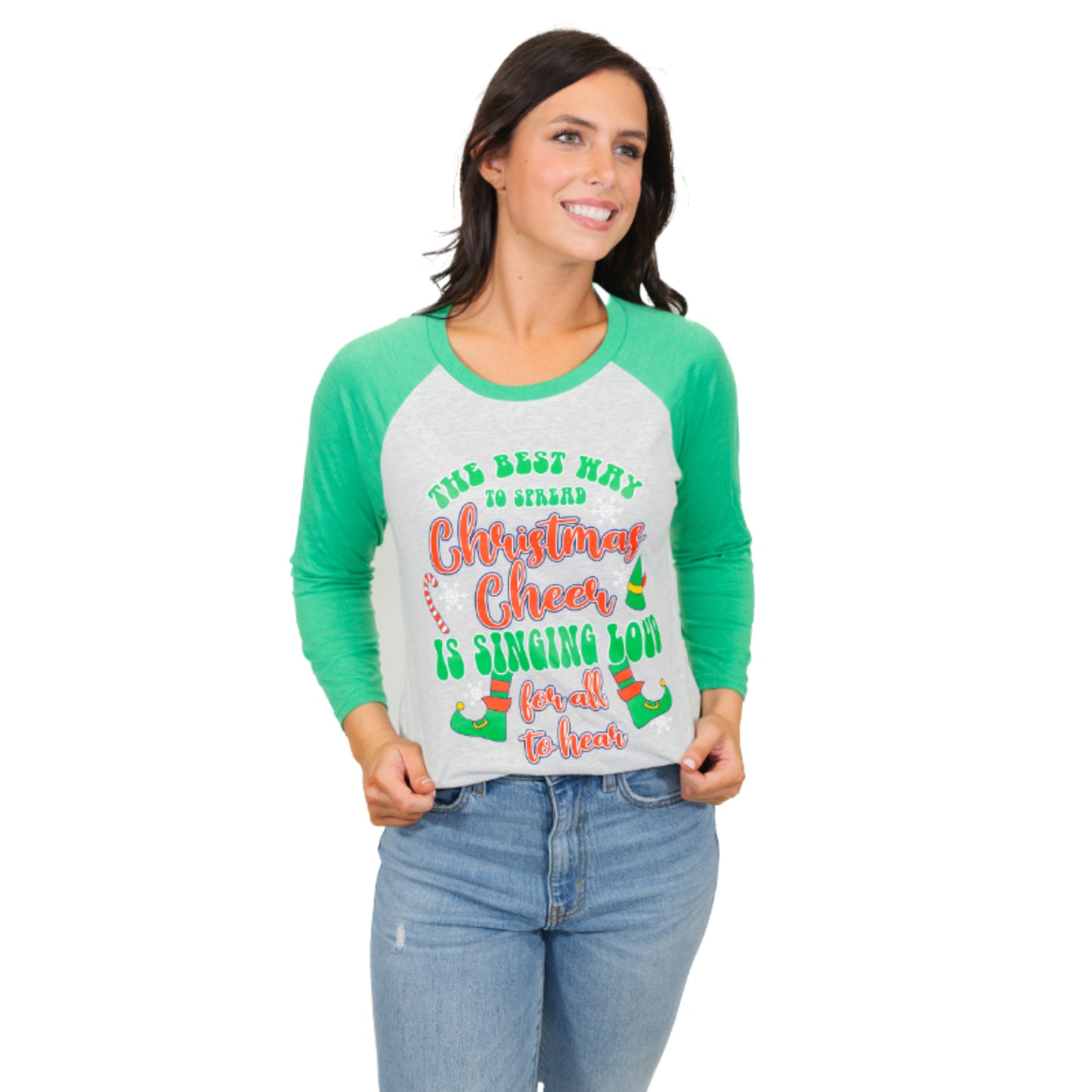 Spread Christmas Cheer Crew Neck 3/4 Sleeve T-Shirt