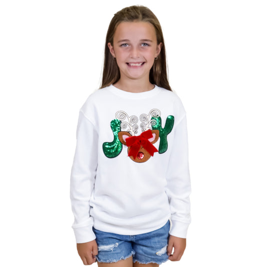 Kids Joy Reindeer White Crew Neck Sweatshirt XL