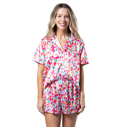 Confetti Bloom Satin Pajama Short Set