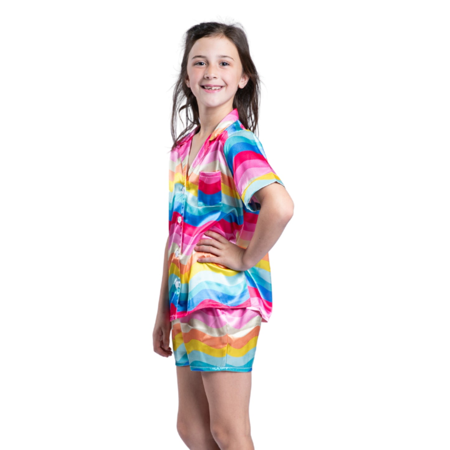 Kids Girly Pop Satin Pajama Short Set S