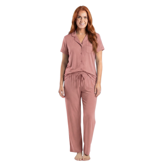 Dusty Pink Bamboo Pajama Set - Luxuriously Soft 100% Bamboo Jersey Sleepwear