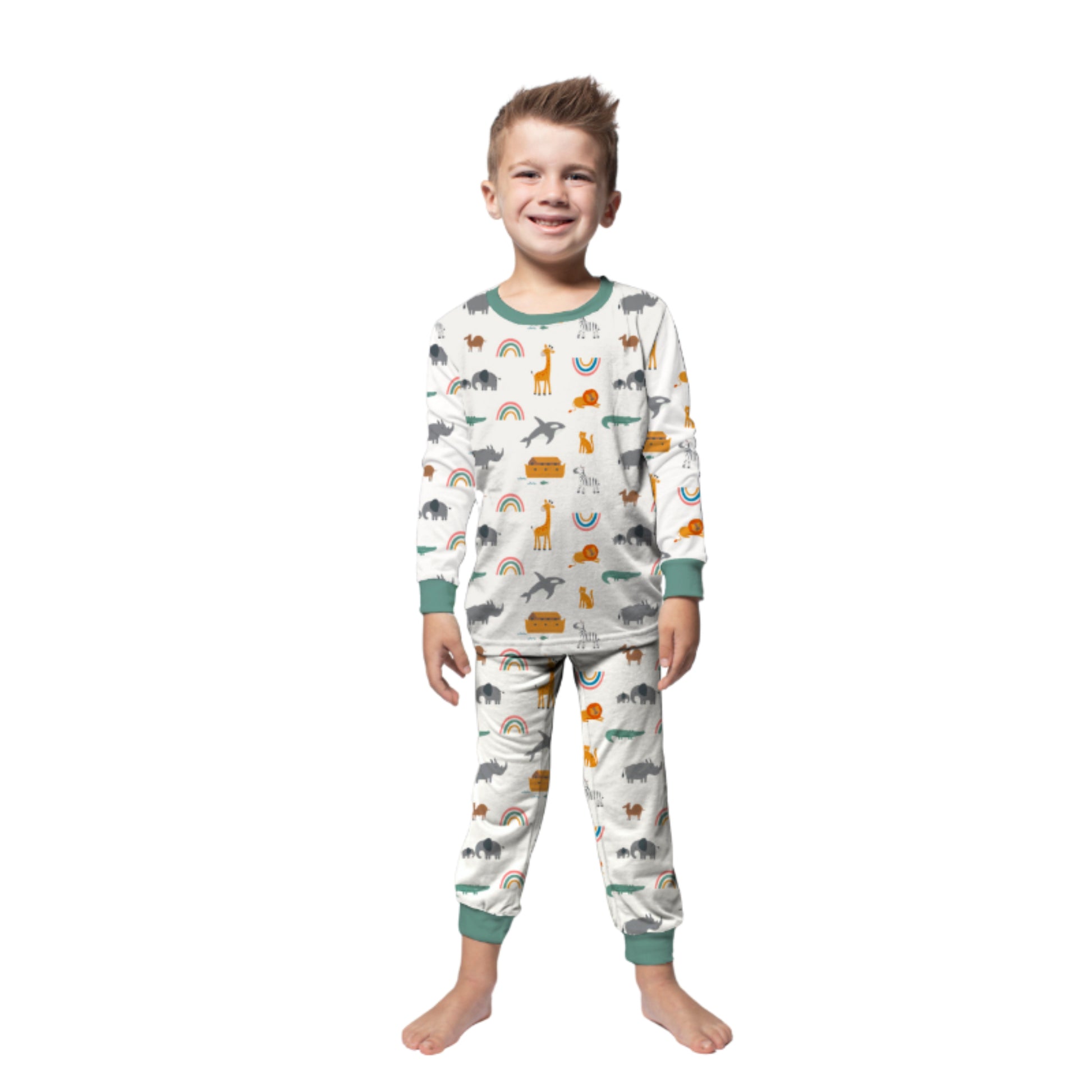 Kids Noah's Ark Bamboo Jogger Pant Set with Green Trim S