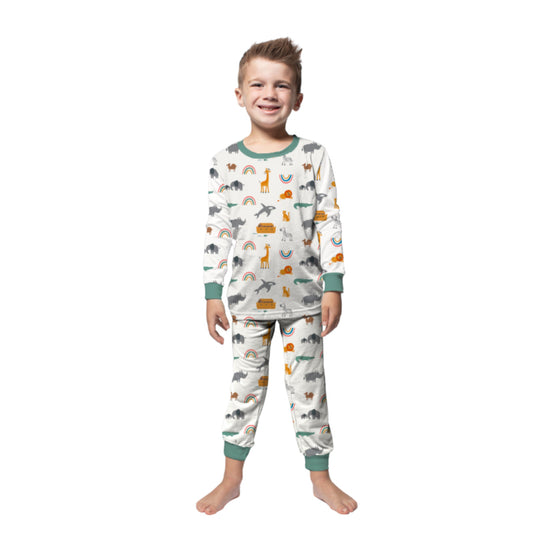 Kids Noah's Ark Bamboo Jogger Pant Set with Green Trim S