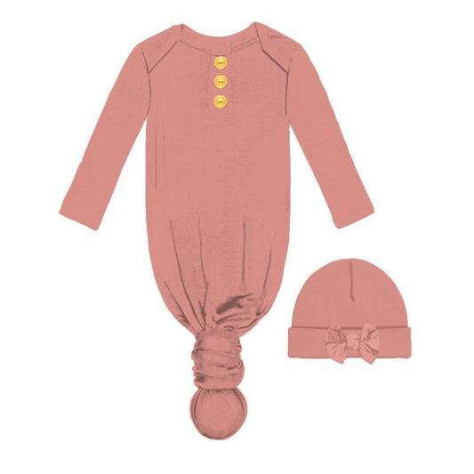 Kids Dusty Pink Bamboo Gown and Beanie Set