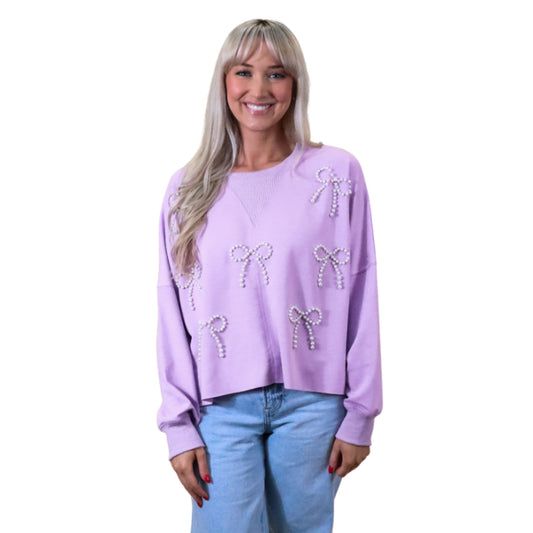 Pretty in Pearls Purple Crew Long Sleeve Shirt S