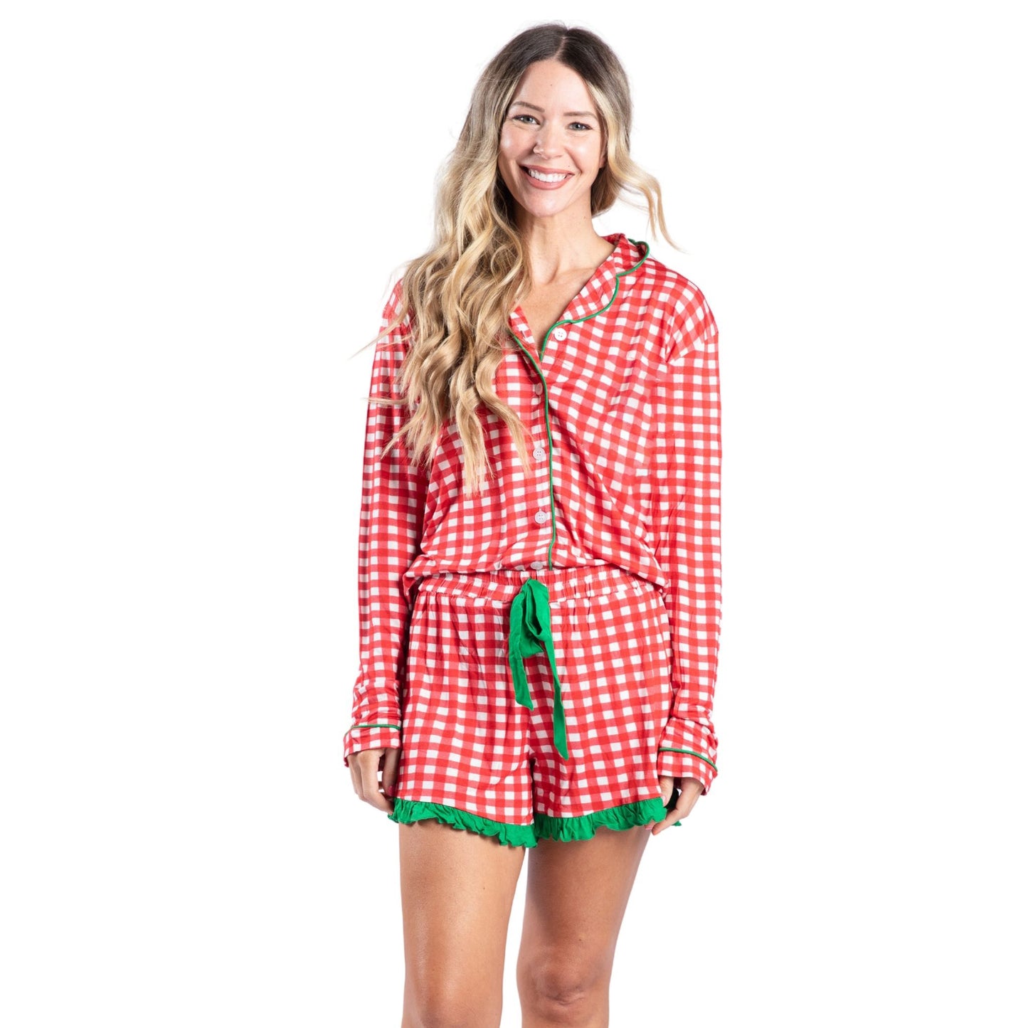 Peppermint Gingham Bamboo Pajama Short Set S