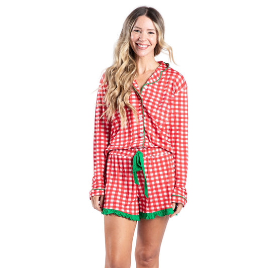 Peppermint Gingham Bamboo Pajama Short Set S