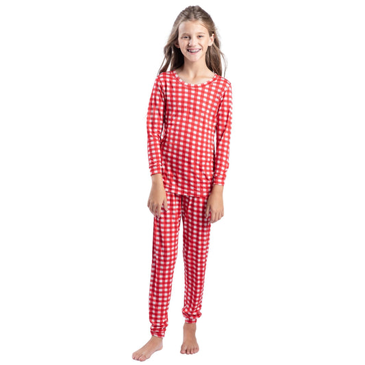 Kids Peppermint Gingham Bamboo Jogger Set S