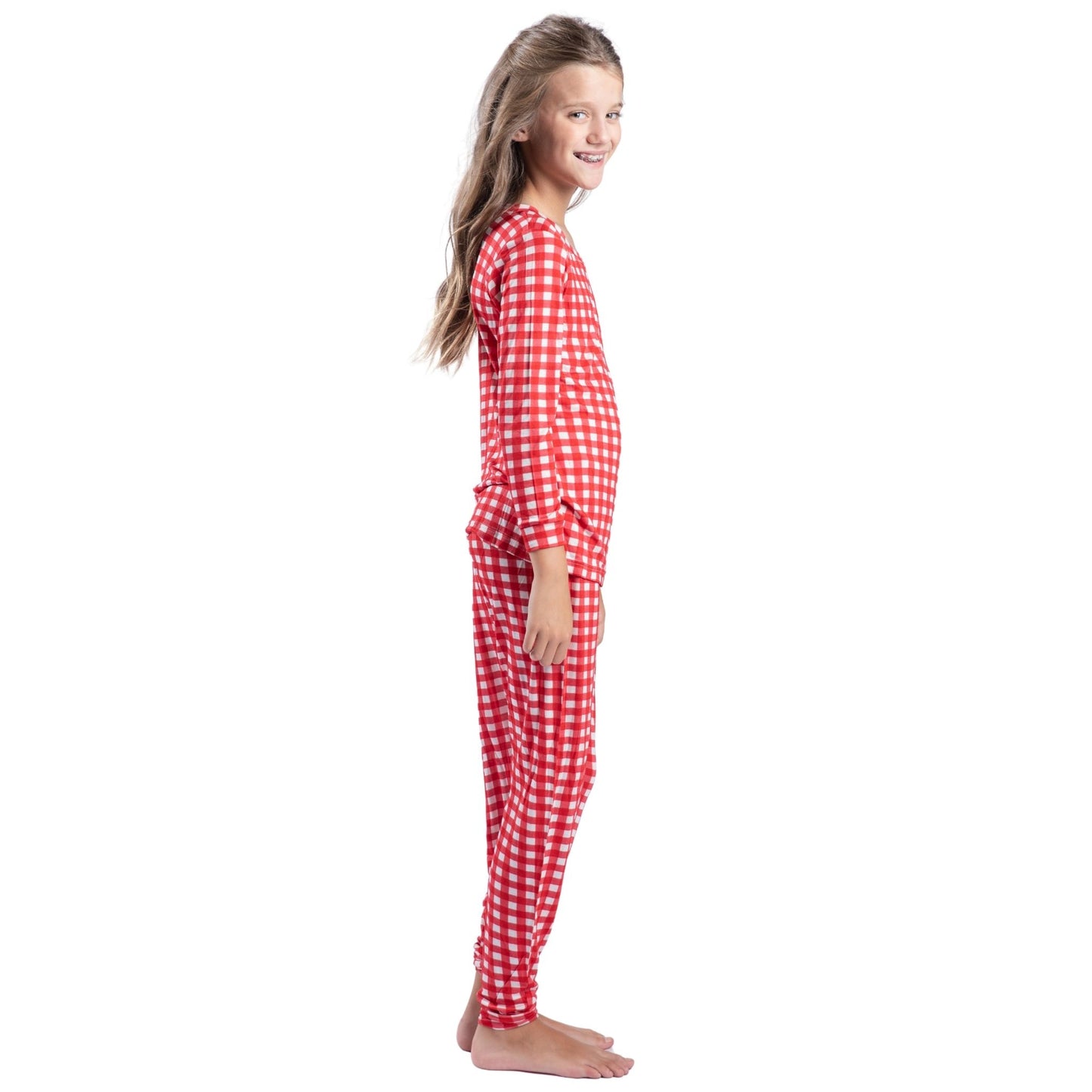 Kids Peppermint Gingham Bamboo Jogger Set S