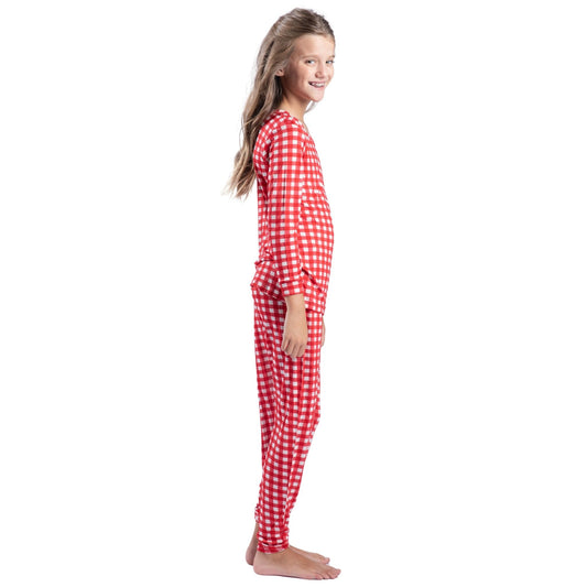 Kids Peppermint Gingham Bamboo Jogger Set S
