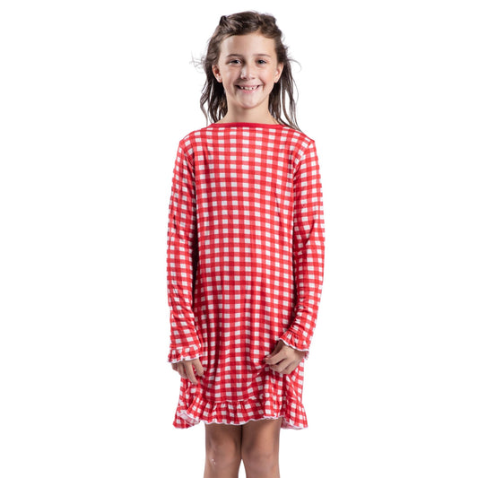 Kids Peppermint Gingham Bamboo Gown S