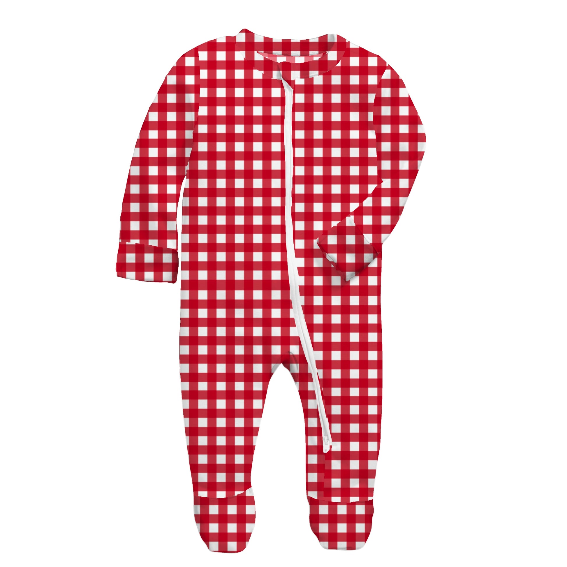 Kids Peppermint Gingham Bamboo Front Zip Onesie NB