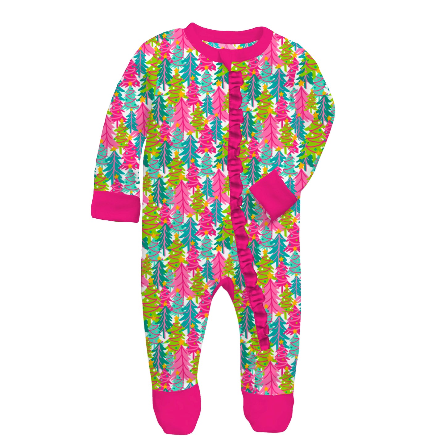Kids Tree-mendous Cheer Bamboo Front Zip Onesie with ruffle NB