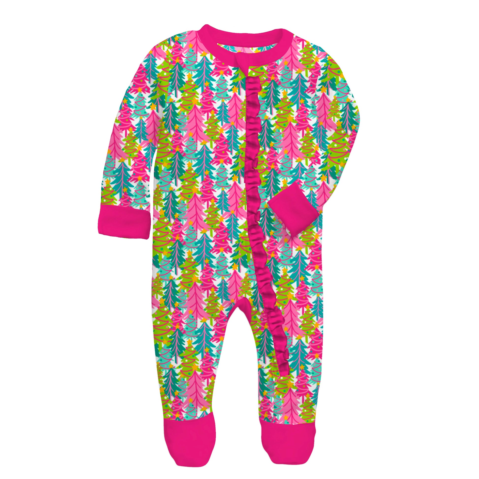 Kids Tree-mendous Cheer Bamboo Front Zip Onesie with ruffle NB