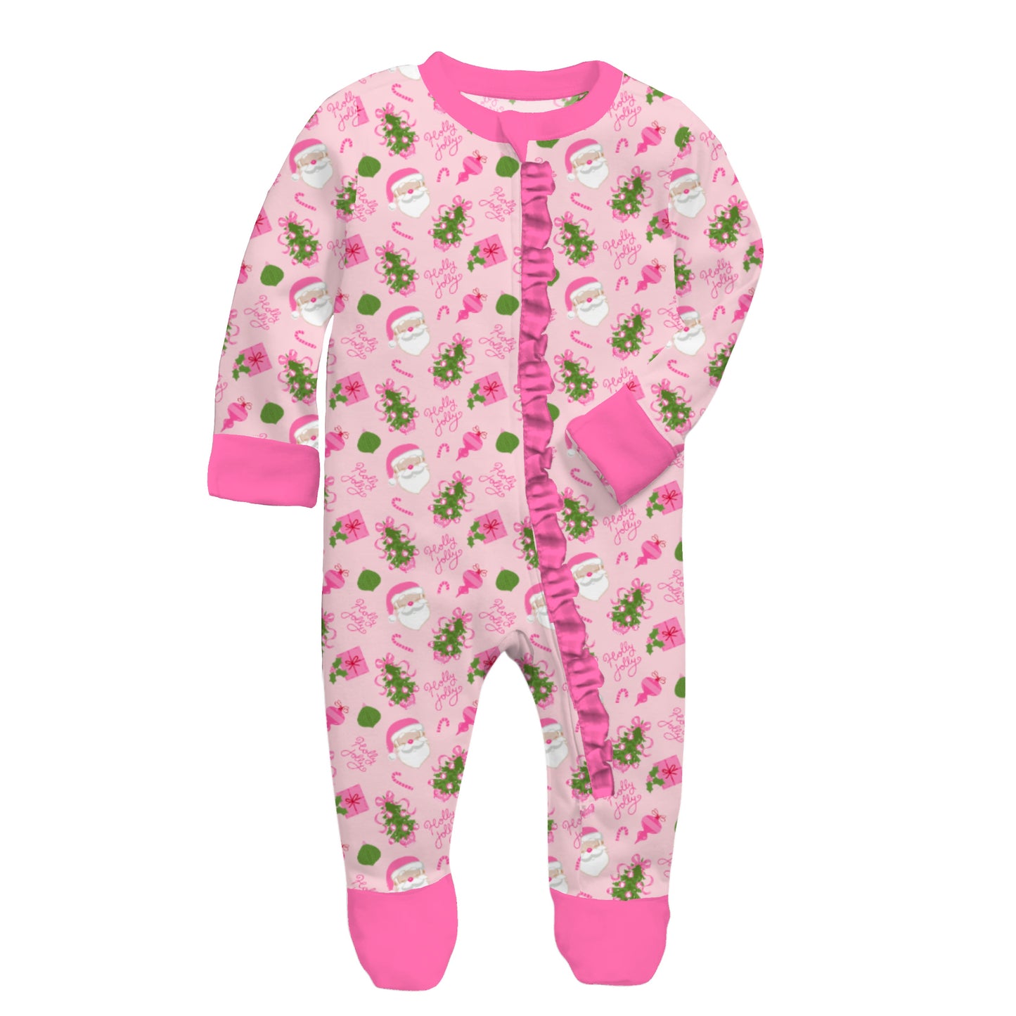 Kids Pretty in Pinkmas Bamboo Front Zip Onesie with ruffle NB