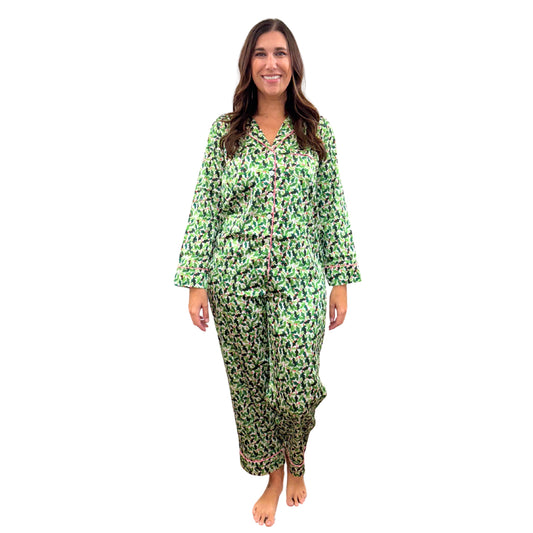 Boughs of Holly Satin Pajama Long Sleeve Set S
