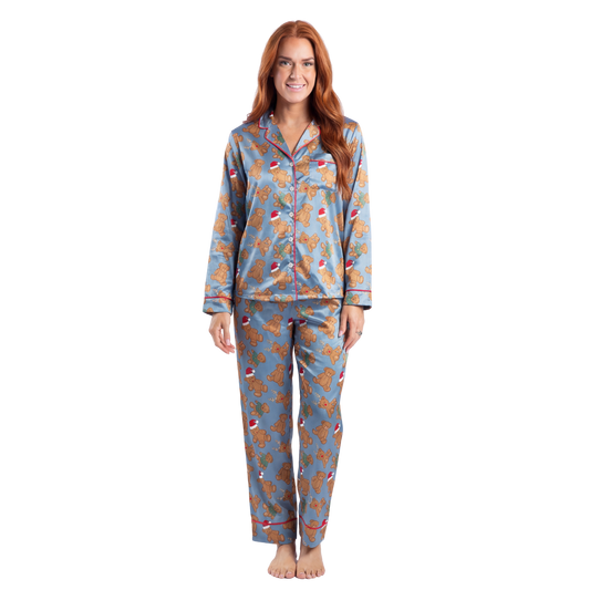 Teddy's Christmas Cheer Satin Pajama Long Sleeve Set