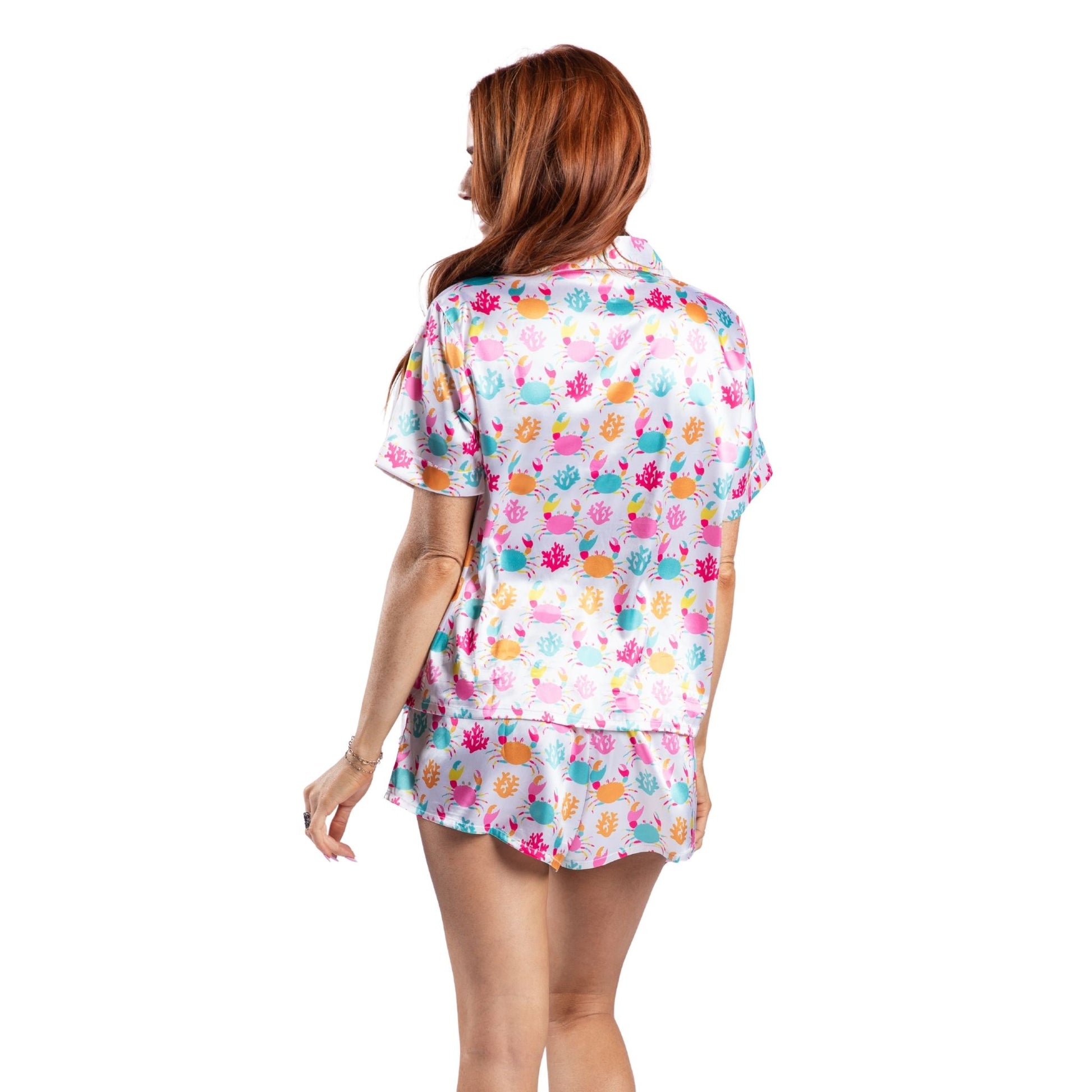 Crabby Chic Satin Pajama Short Set S