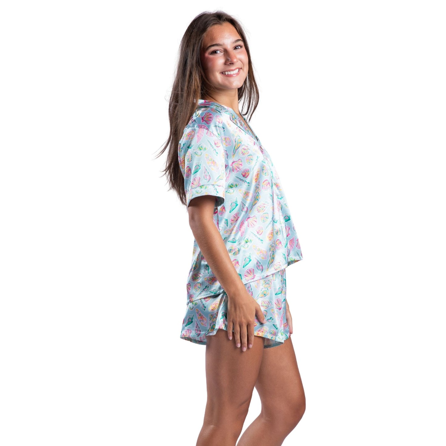 Coastal Charm Satin Pajama Short Set S