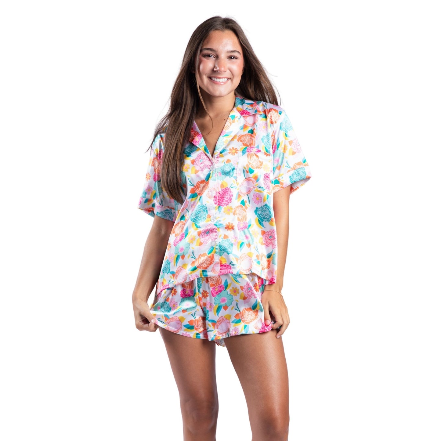 In Full Bloom Satin Pajama Short Set S